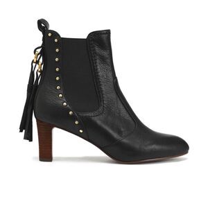 See by Chloé Dasha Studded Textured-Leather Ankle Boots Black Size 38